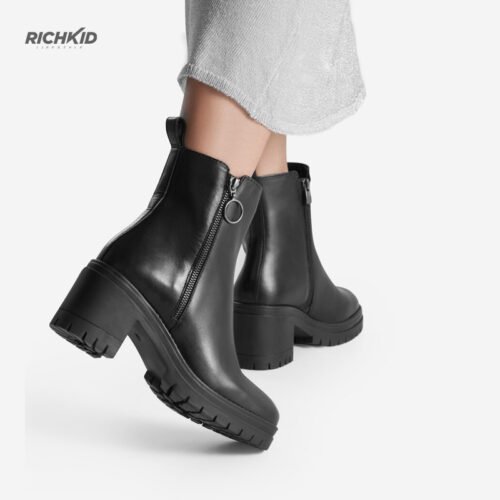 Ring Zipper Leather ankle boot